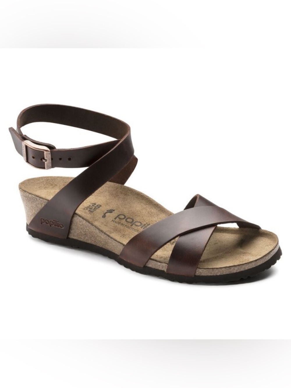 Birkenstock Papillio Lola Cognac Leather Wedge Sandals